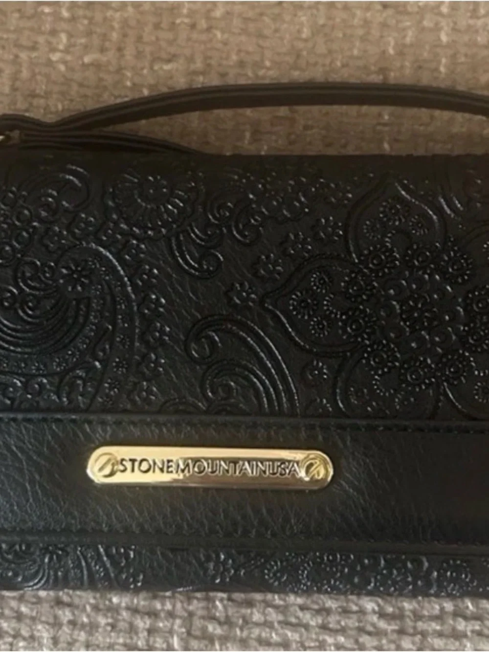 Stone Mountain Accessories Black Paisley Embossed Wallet with Gold Plate